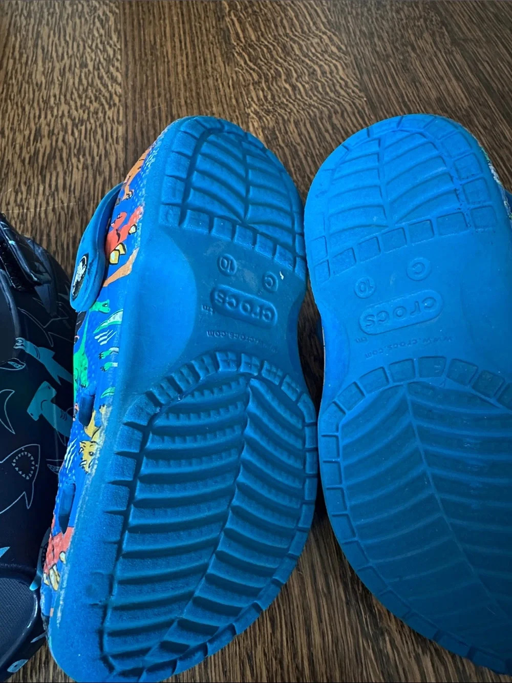 Dinosaur Crocs and Children’s Place Kids' Navy Shark Slides Size 10